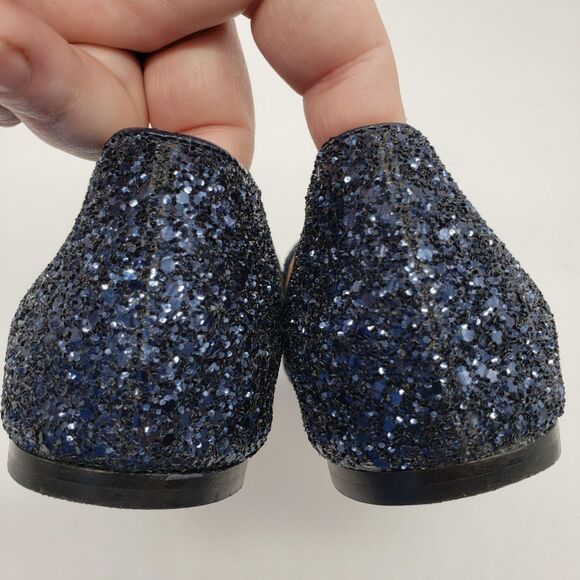 J.Crew Loafer Shoes Women US 7.5 Blue Glitter Leath Made in Italy Glam Holiday - Picture 9 of 12